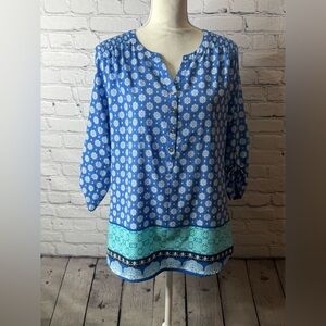 Croft & Barrow Blue and Teal Floral Blouse size xl